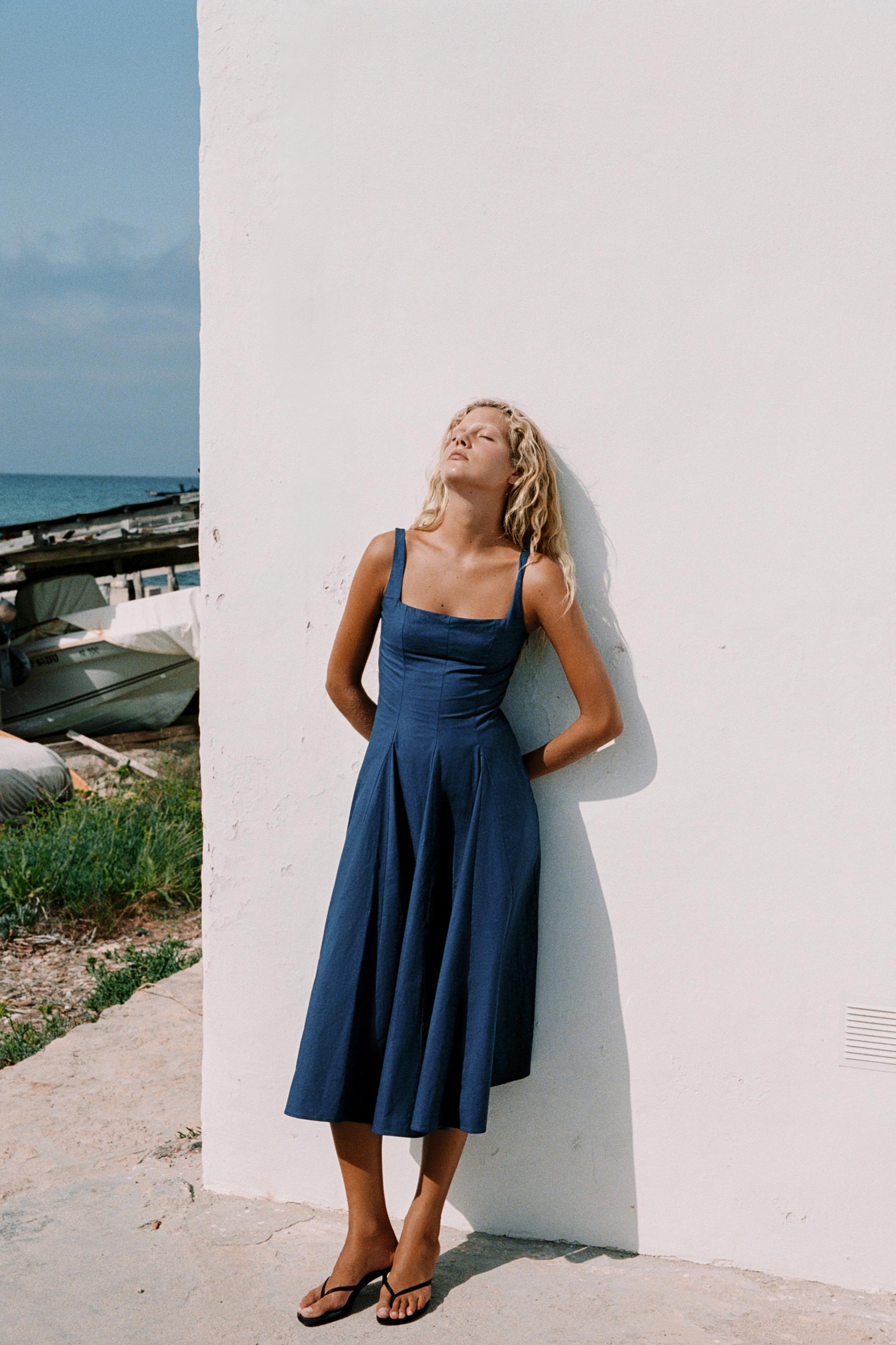 ROBE MIDI EN POPELINE À GODETS